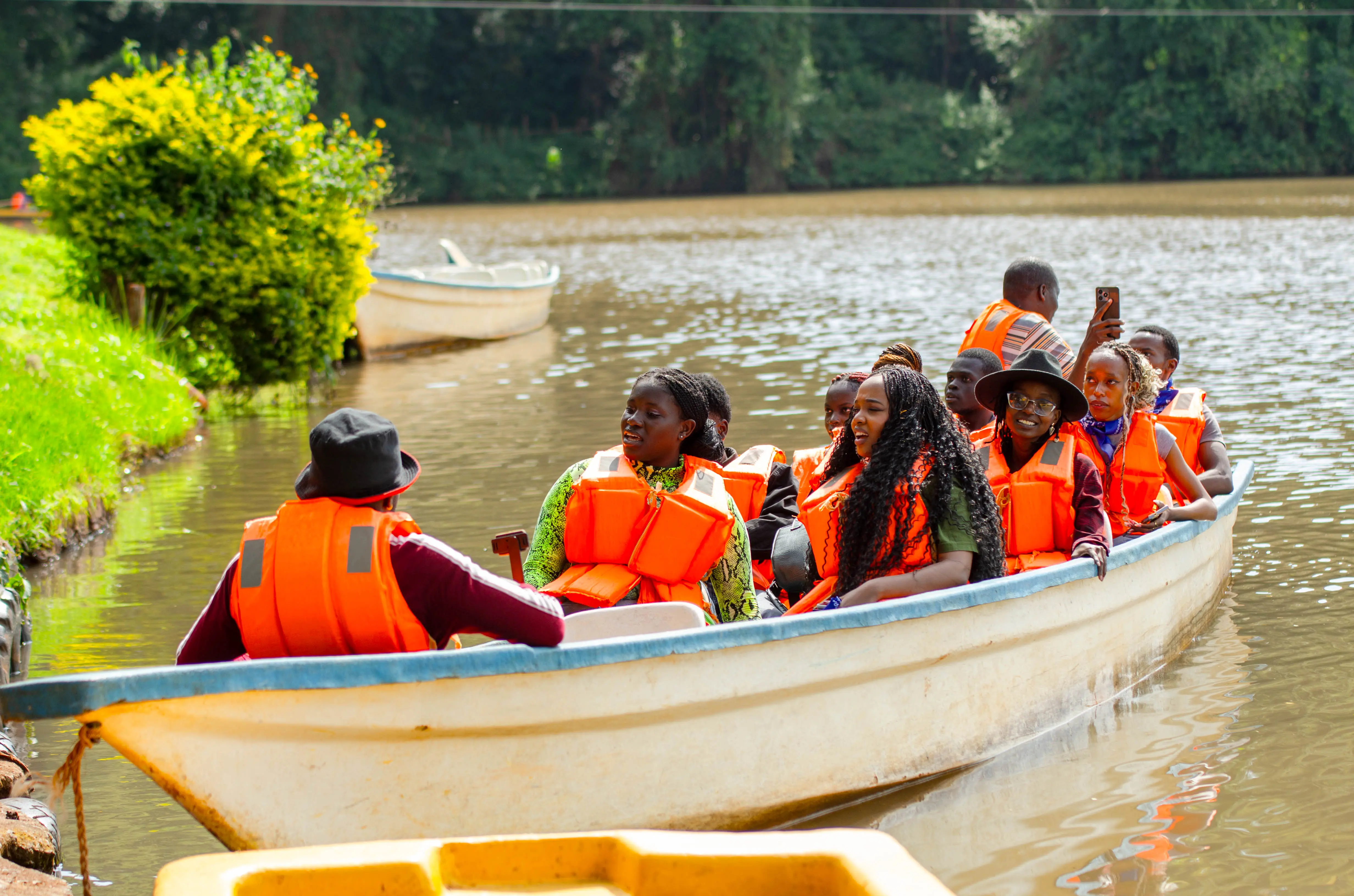 Families Relaxing on Paddle Boats